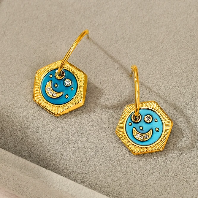 

Fashion jewelry 14K gold plated Moon Start Stainless Steel Drop Earrings