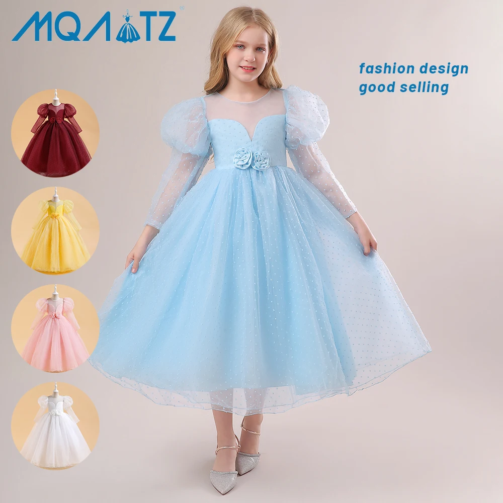 

MQATZ flower girl dress of 10 years old blue wedding fancy teens girl party dress hot sale long sleeve design lp-286