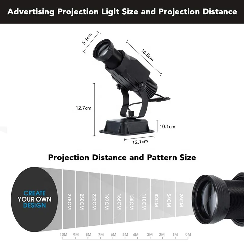 
15W LED Custom Image GOBO Logo Projector Light with Static Function Manual Zoom Focus Customized Gobos for Indoor Use 