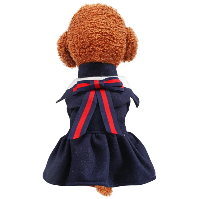 

Pet Spring Warm Woolen Clothes British Style Bow Tie Skirt Pet Cloth, As show