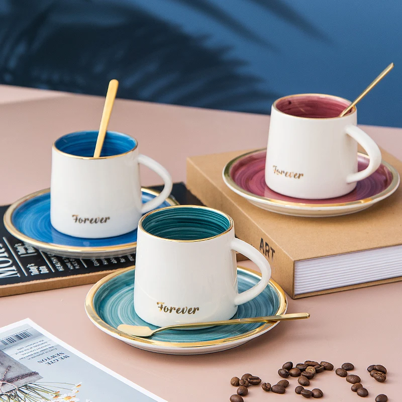 

Feiyou wholesale Nordic style ceramic mugs Ceramic Coffee Cup and saucer sets expresso cups porcelain ceramic coffee mug, As the picture show