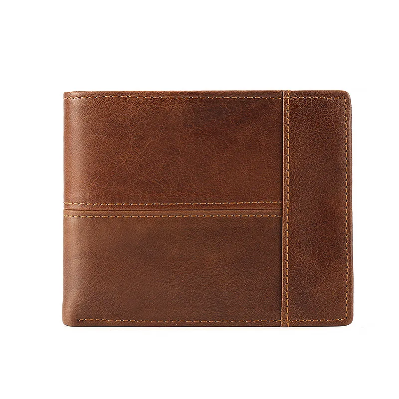 

Men's Wallet Leather Short Horizontal Section Three Fold Wallet european-american style Retro Wallet Head Leather Bag