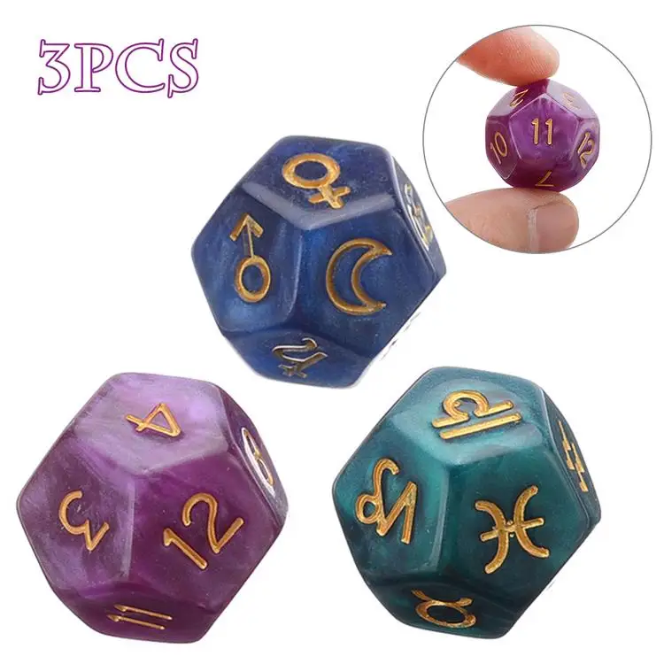 

3Pcs 12-Sided Resin Tweezers Astrology Tarot Constellation Divination Dice