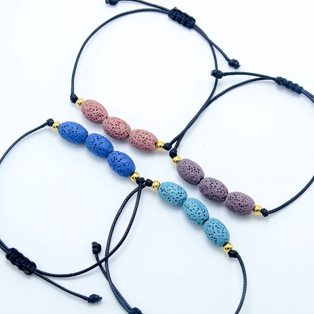 

Essential Oil Diffuser Bracelet Mixed Color Lava Beads Adjustable Bracelet
