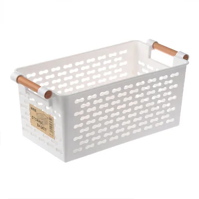 

Hot Sale carry eco-friendly plastic shopping basket with wooden handles, White