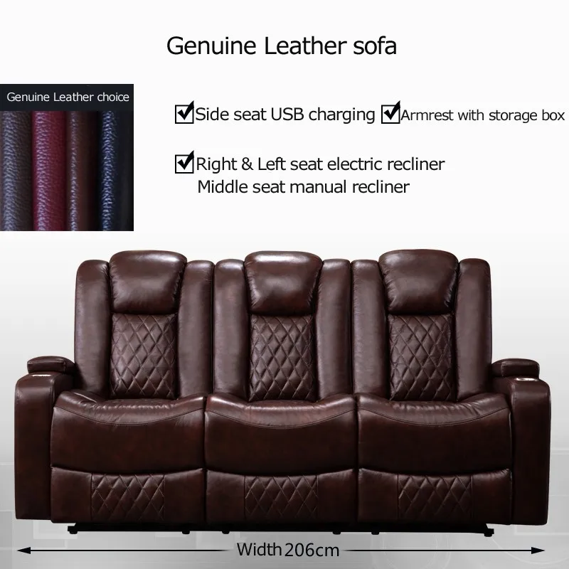 Luxury Genuine Leather Multifunctional Recliner Sofa Set With Cooling ...