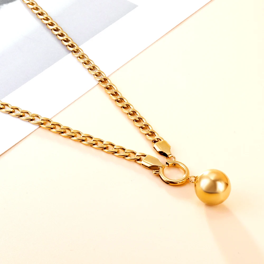 

New Arrival Ball Shape Chain Necklace Stainless Steel 18K Gold Plated Pendant Necklace Gift For Unisex