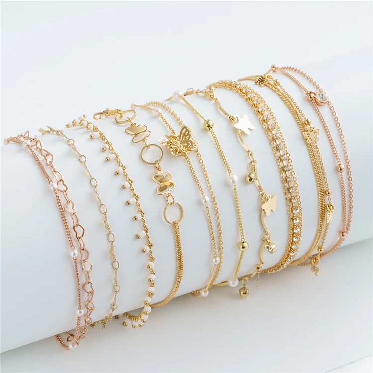 

BXY Chain Summer Foot Jewelry Womens Anklets 14K Gold Plated Heart Butterfly Anklets