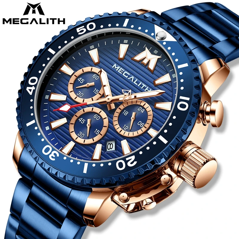 

MEGALITH Top Luxus Herren Uhren Analog Sport Wasserdichte 24 stunde Datum Quarzuhr Mann Mode Leder Sport Armbanduhr Manner Uhr