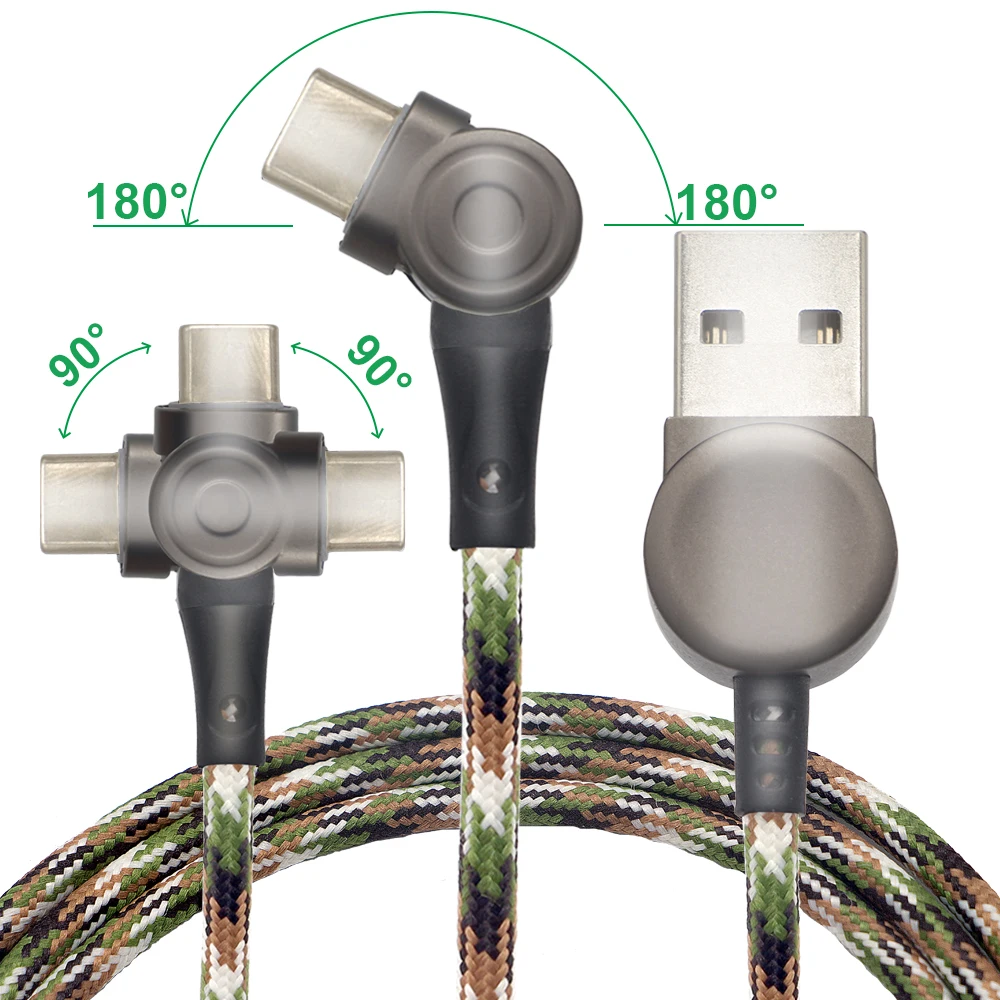 Top Seller 180 Degree Rotation Nylon Braided 2.4A Micro Type C 8 PIN IOS USB Fast Charging Data Charger Phone Android Cable