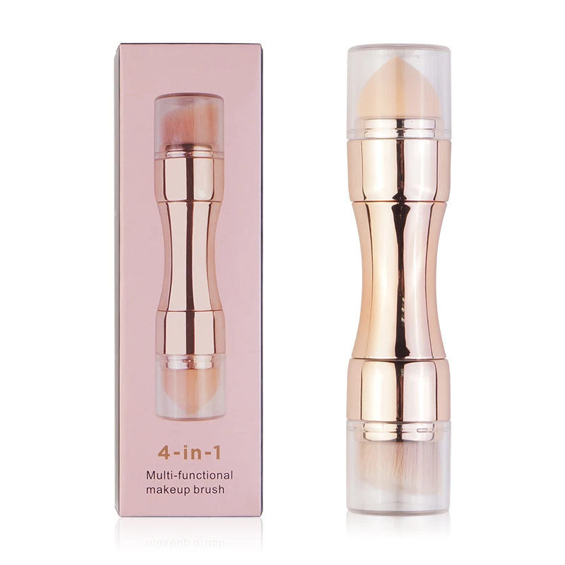 

2019 private label Top quality patent design 4 in 1 multifunctional retractable make up sponge blush smudge lip makeup brush, Rose gold