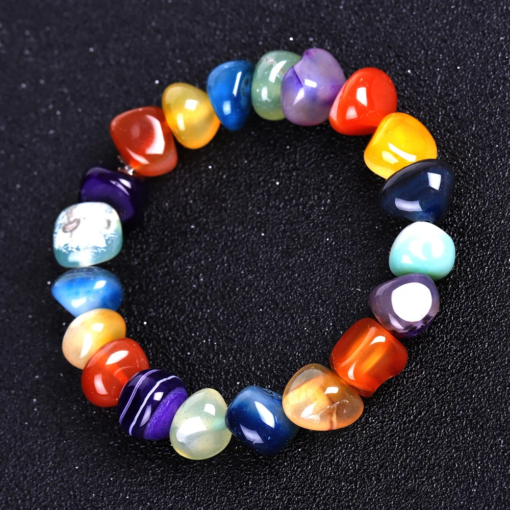 

Amazon Hot Sale Color Irregular Natural Stones Yoga Bracelet Women Men Chakra Jewelry Healing Tumbled Stones Bracelet, Blue