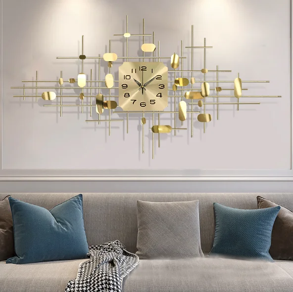 

Living room decorative lines and dots frame luxury gold wall clock wholesale