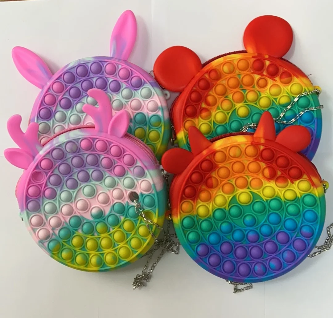 

Amazon Tik Tok hot selling POPIT kids purse Silicone Stress Reliever handbag Push Sensory toy
