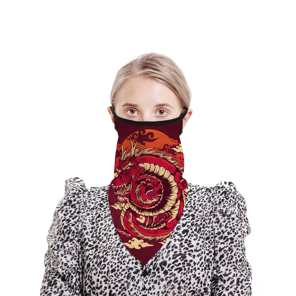 男女皆宜的三角头巾耳圈火龙印花面部balaclavas围巾摩托车户外运动