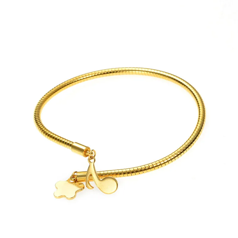 

Yazky Jewelry 316 L Stainless Steel Open Cuff Bangles 18 K Gold Plated Flower Note Charm Bangles Bracelets For Kids Women