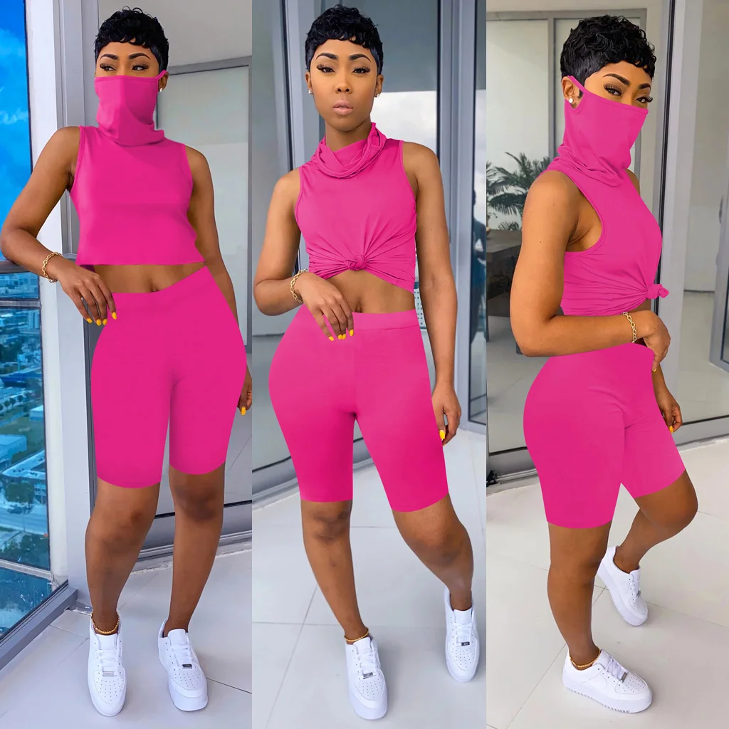 

New Women Sleeveless Hoodies Letter Print Vest Top And Shorts With Side Lace Two Pieces Set, Navy