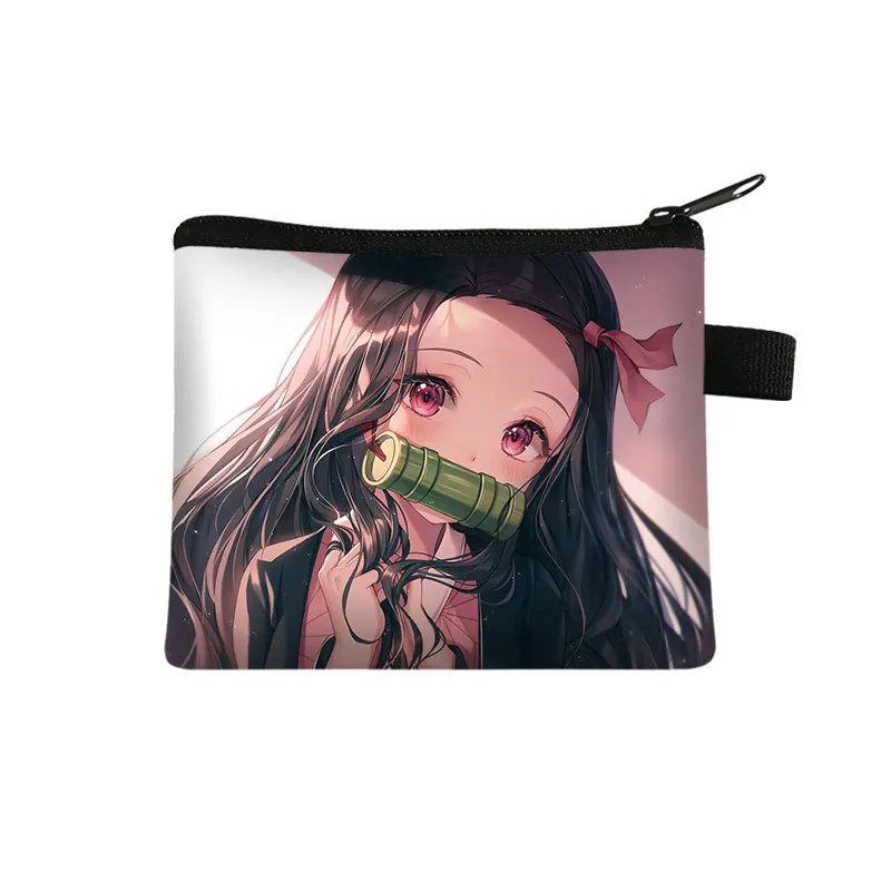 

Anime Demon Slayer Wallet woman Kamado Tanjirou Coin Purse Cartoon Storage Pouch Girl Card Keys Wallet USB Cable Headset Bag, Customized