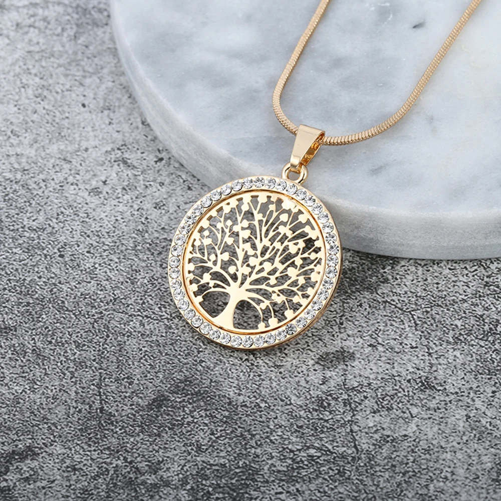 

Hot Tree of Life Crystal Round Small Pendant Necklace Gold Silver Colors Bijoux Collier Elegant Women Jewelry Gifts Dropshipping, Gold silver rose gold