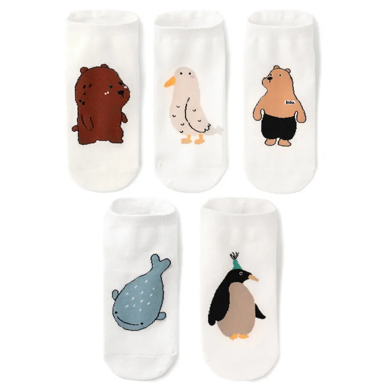 

WIIPU cartoon animal socks happy summer graffiti Whale bear pigeon penguin ankle socks