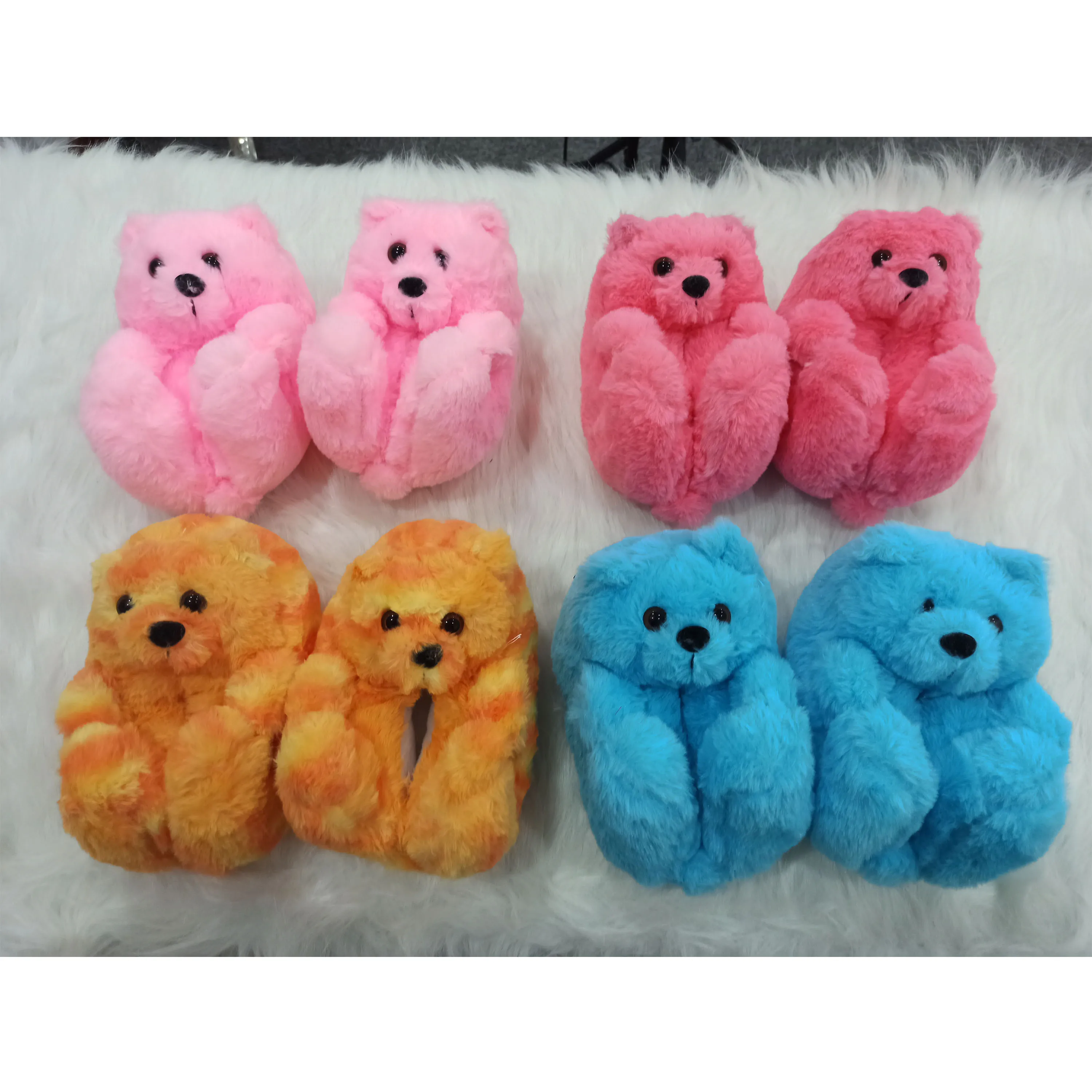 

2021 Cheap Kids Fluffy Teddy Bear Slippers Plush Shoes Kid Winter Fur Slippers for Boys and Girls, Customized color