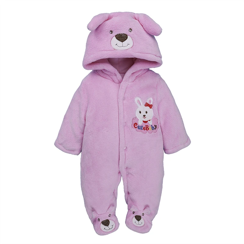 

Lovely Baby Winter Jumpsuit Furry Embroidered Bear Cold Weather Clothes Outfits Soft Jumpsuits, Picture shows