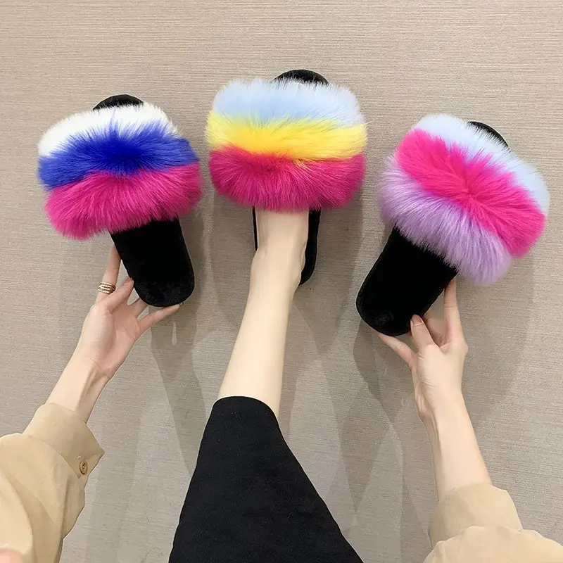 

PDEP 2021 summer fur slippers cheap women slides jelly platform outdoors ladies sandals trendy slippers for women, White,purple,yellow