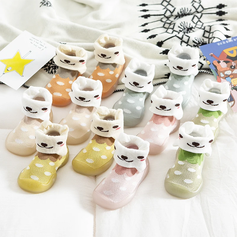 

Wholesale Custom Anti Slip Organic Knit Combed Cotton Baby Sock Shoes 2 Months Floor Toddlers Girl Boy Cute Socks For Baby, 6 colors