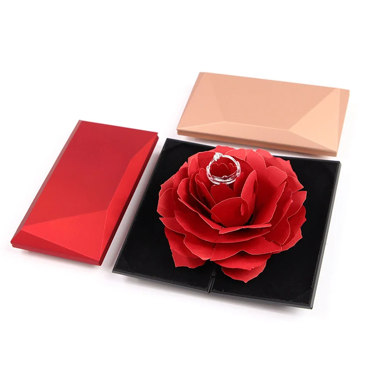 

Custom Rose rotating ring box romantic proposal gift box Ring Box, As photo