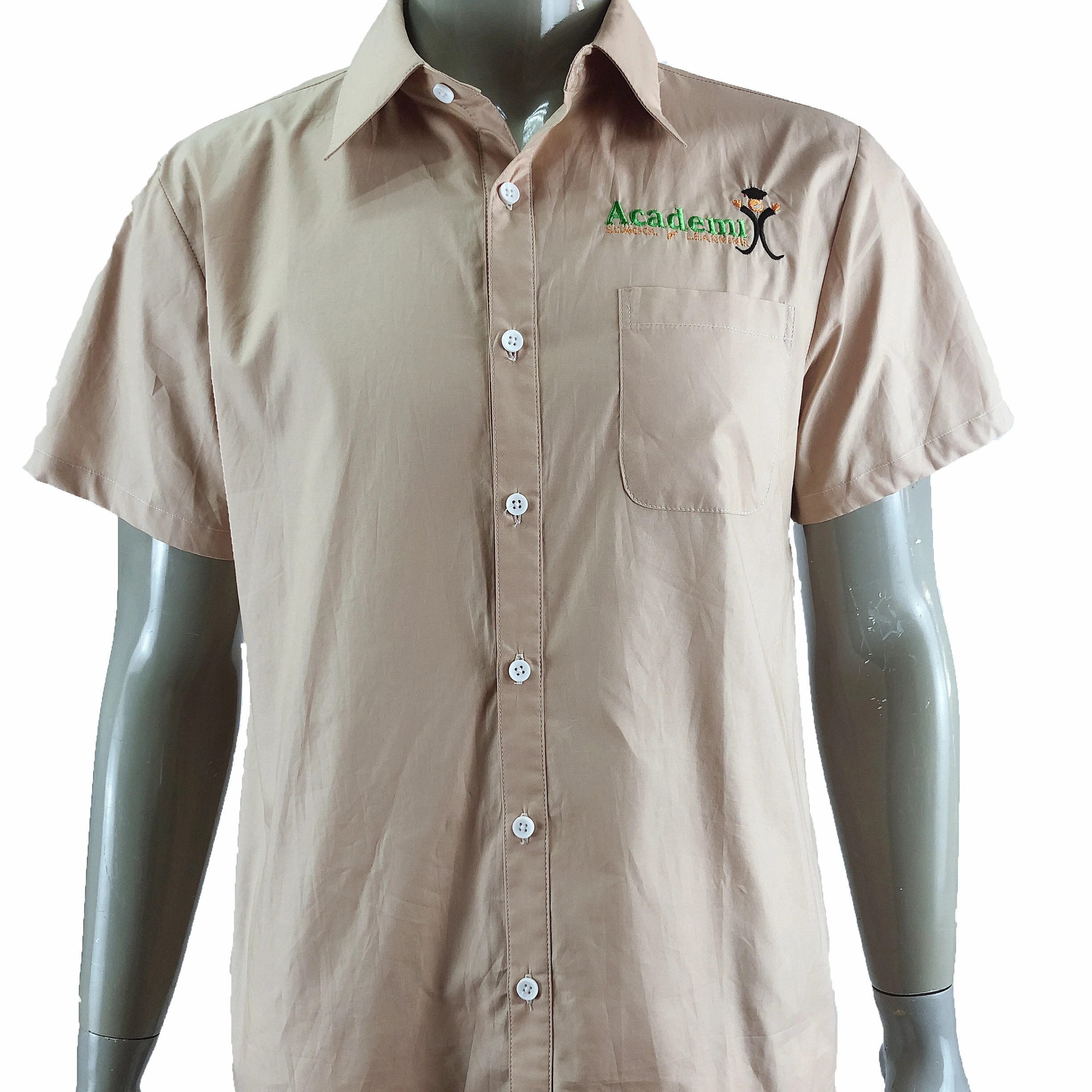 
2020 new design embroider short sleeve shirt high quality school uniform for teenagers custom shirt 100%cotton uniforme escolar 