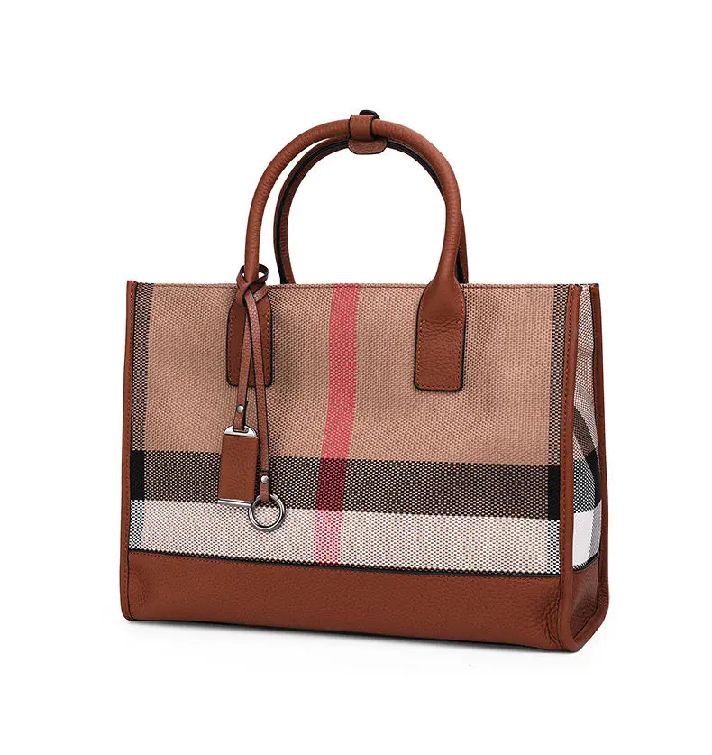 

2022New high-end plaid bag with big leather bag tote bag