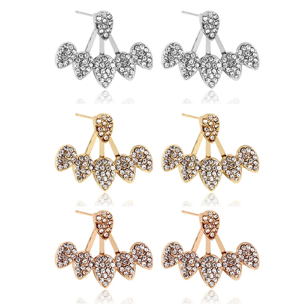 

JUHU New gold diamond-embedded water drop shape alloy ear buckle simple and cute earrings classic metal alloy jewelry for women