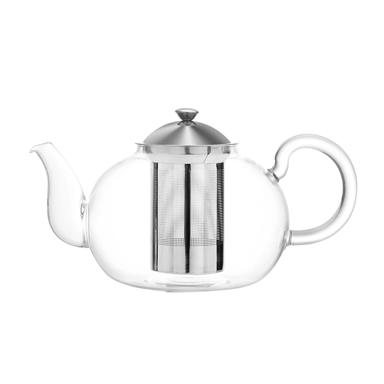 

High Quality Stainless Steel Handcrafted Borosilicate Glass Teapot With Removable Tea Pot Infuser