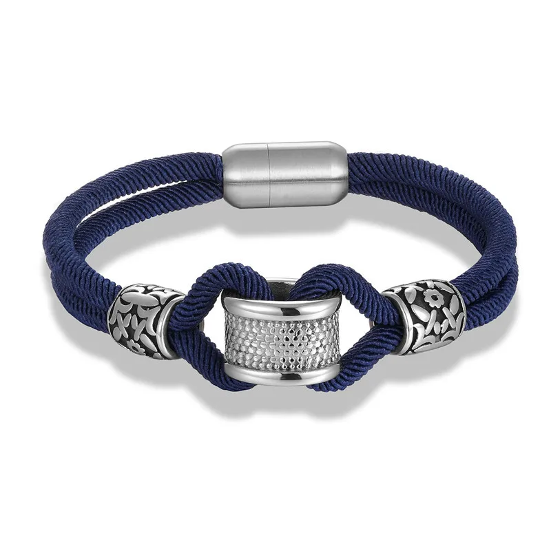 

Amazon Fashion Jewelry Milan Rope Navy Black Stainless Steel Beads Bracelet With Magnetic Buckle, Various colors