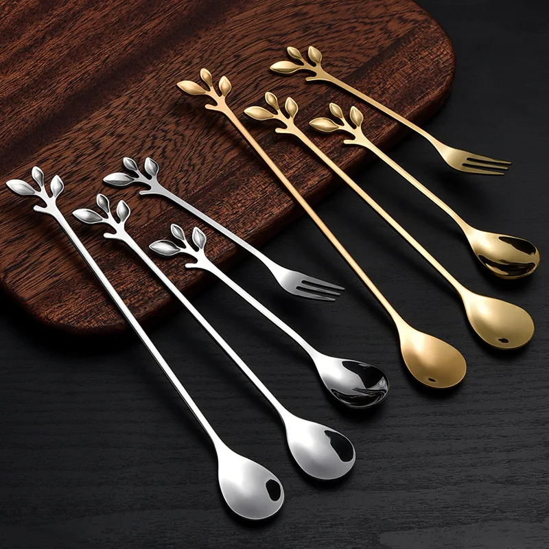 

Kitchen Accessories Tableware Decoration Creative Branch Leaves Coffee Honey Dessert Mixing Stainless Steel Spoon