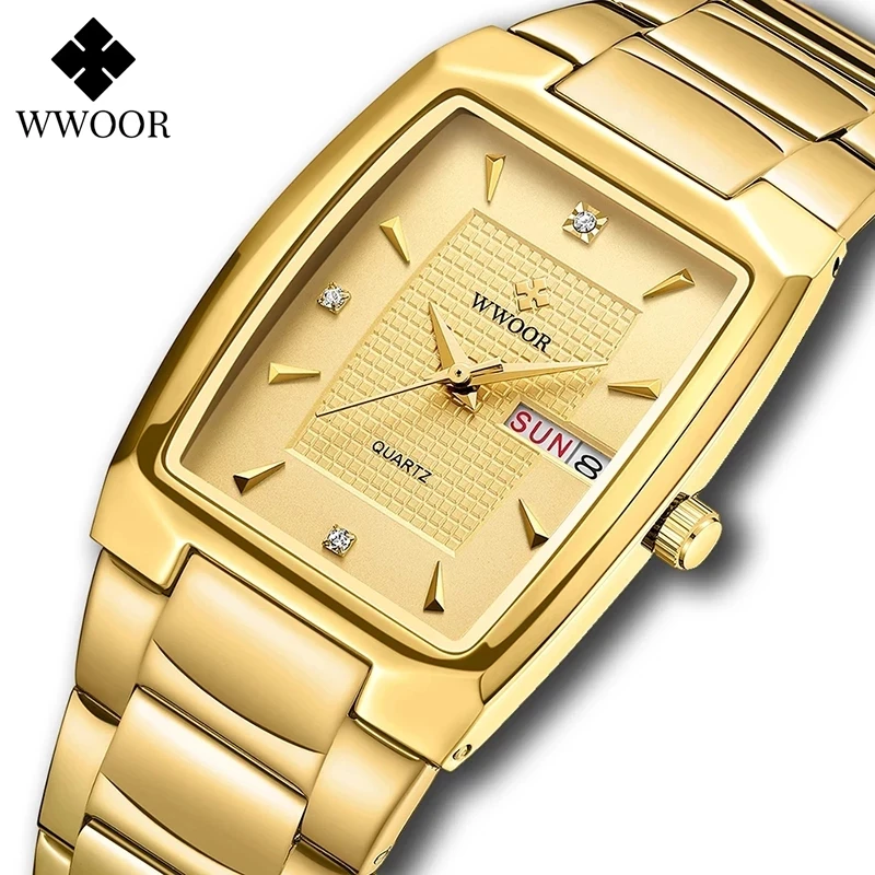 

2021 New Square Watch Men WWOOR 8837 Luxury Stainless Steel Gold Mens Quartz Wrist Watches Relogio Masculino, 8colors