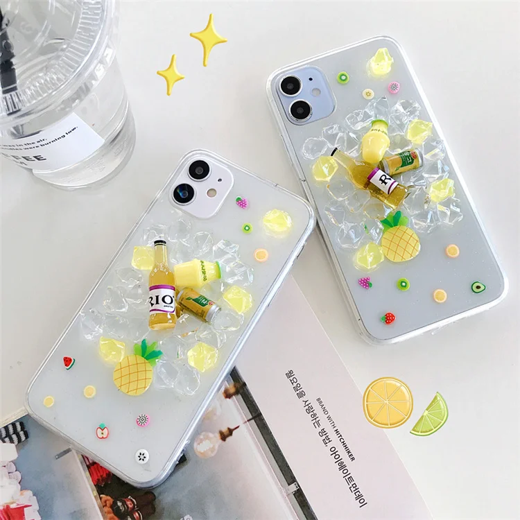 

Wholesale Luxury 3d cute cartoon cold drink bottle designer clear tpu phone case for Iphone 13 /12 pro max 6 7 8