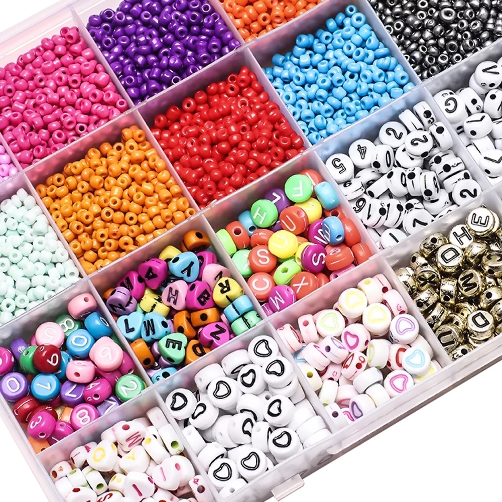 

8/0 Glass Seed Beads For DIY Making Acrylic Letter Beads Box Set For Charming Pendant Necklace Bracelet Jewelry Accessories