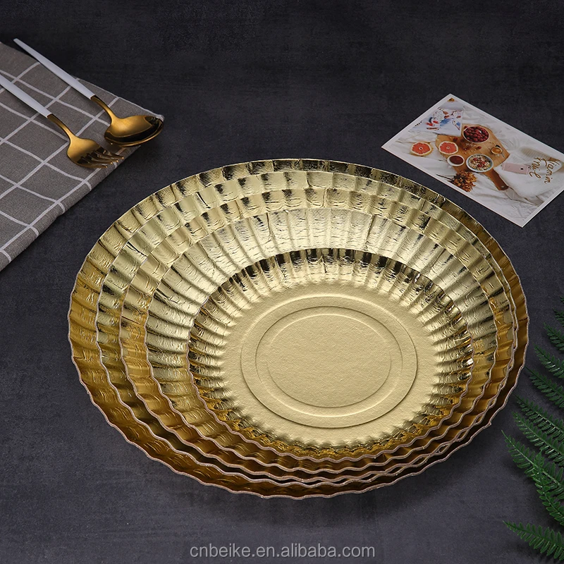 Disposable Gold Cake Tray 5 Sizes Round Shape Cake Plate Factory Cheap
