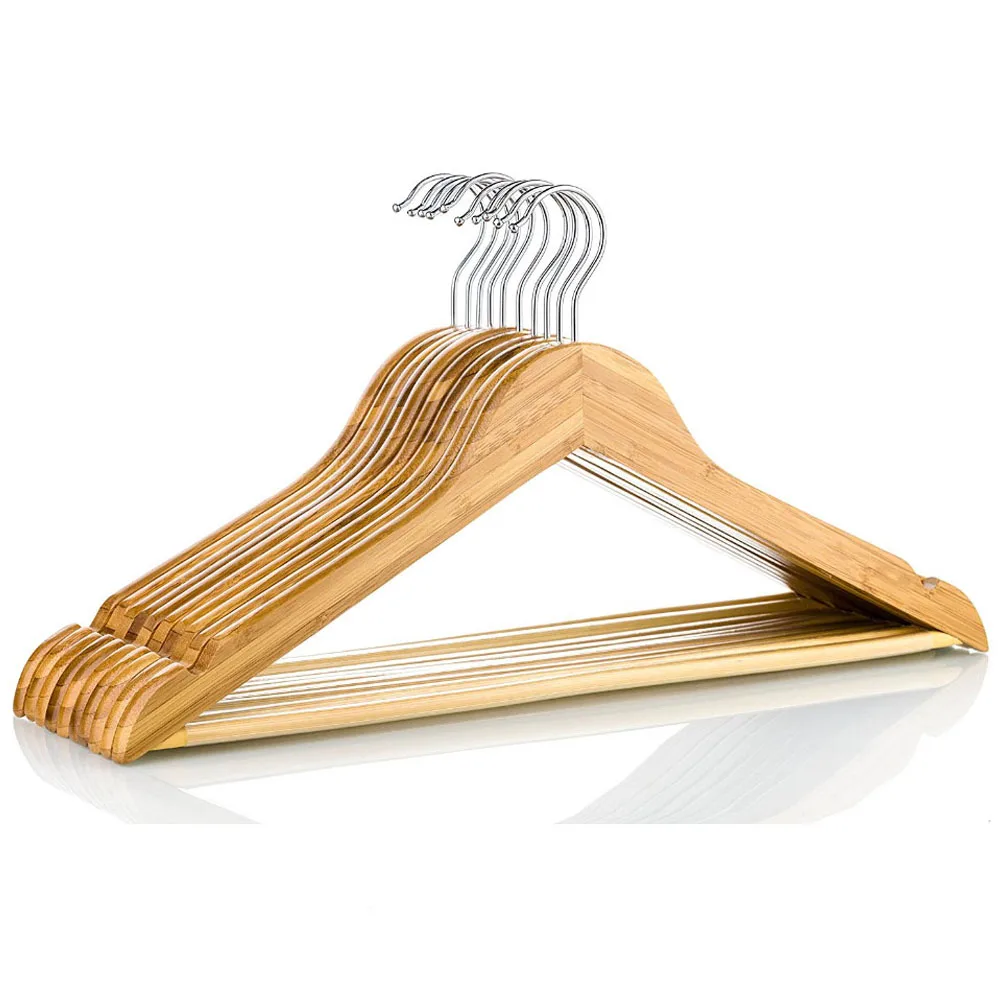 Factory Wholesale ECO Friendly Non Slip Natural Bamboo Suit hanger, Bamboo Coat Hangers