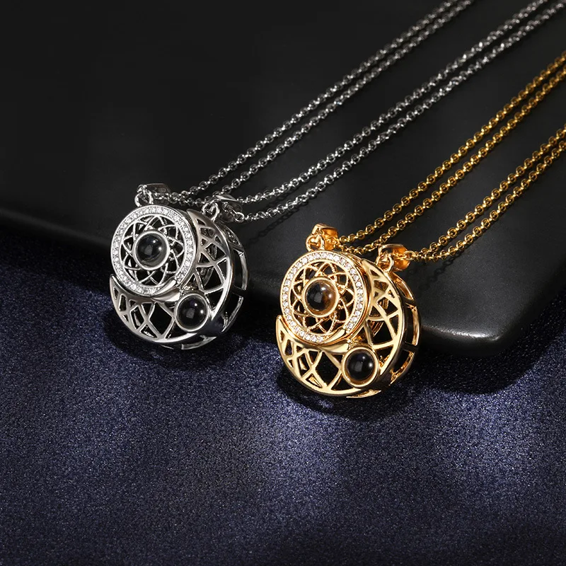 

New Sun moon star projection necklace cross-border new 100 languages I love you necklace