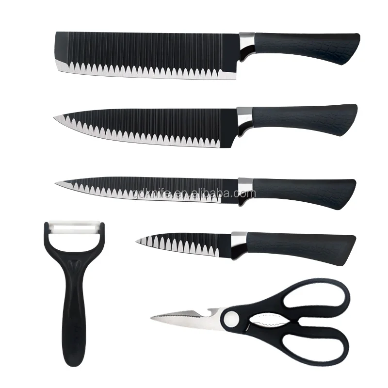 6 PCS Black Coating 3cr14 Kitchen Knife Set with Wooden Handle