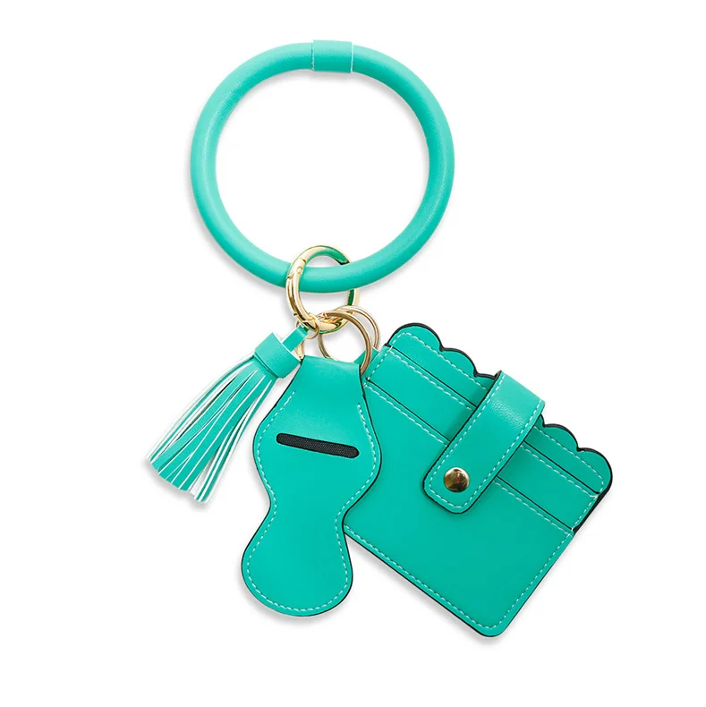 

Free Shipping Turquoise Fashion PU Leather Free Your Hands Car Key Holder Bangle Bracelet Wristlet Wallet with Chapstick Holder, Leopard, green, yellow, pink etc. or as request