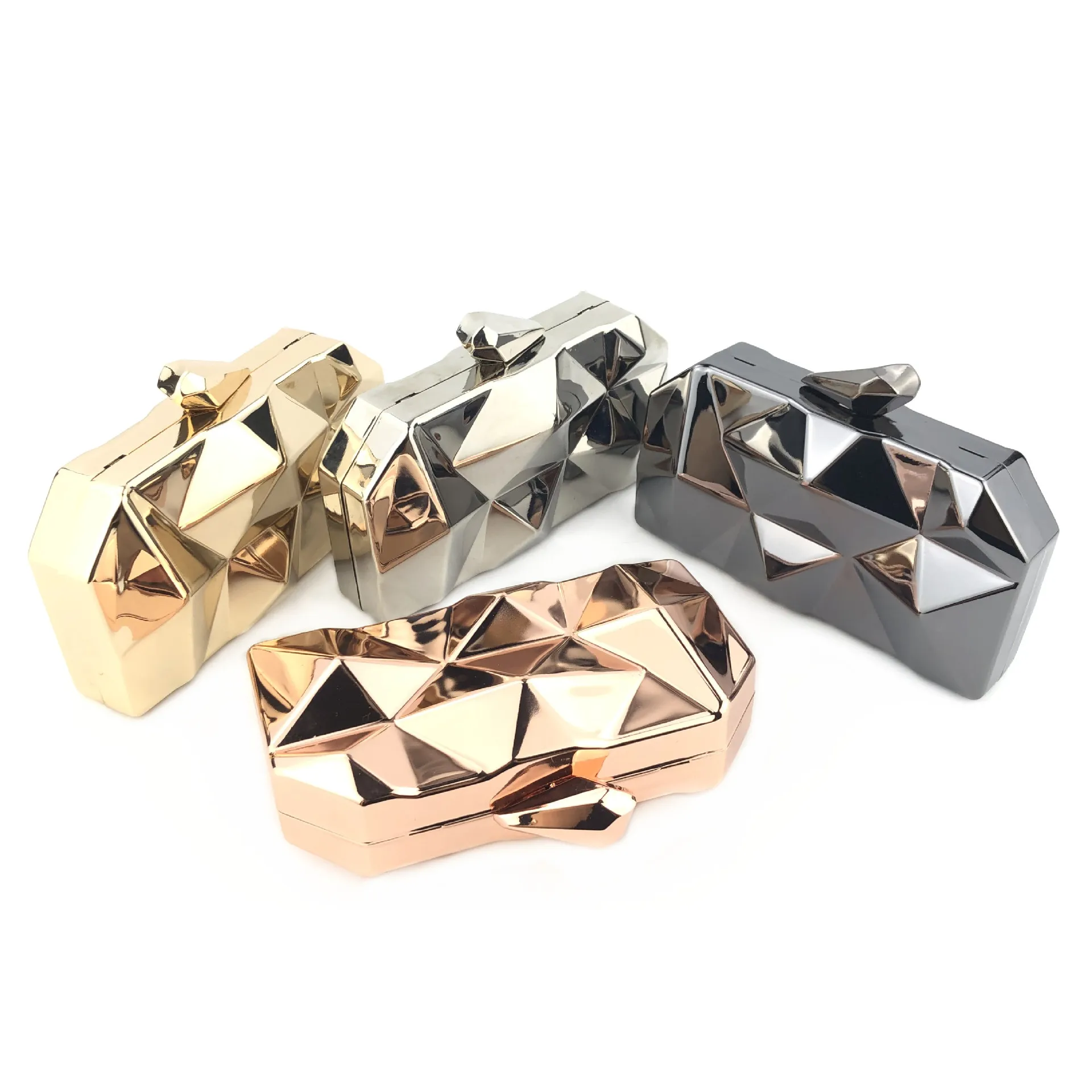 

Womens Alloy Metal Abstract Stone Cut Hardcase Fashion Clutch Chain Handbag