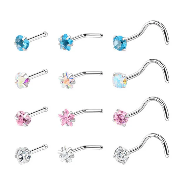 

NUORO Stainless Steel Colored Zircon L-Shape Star Nose Screw Studs For Women Nostrial Piercing Nose Rings