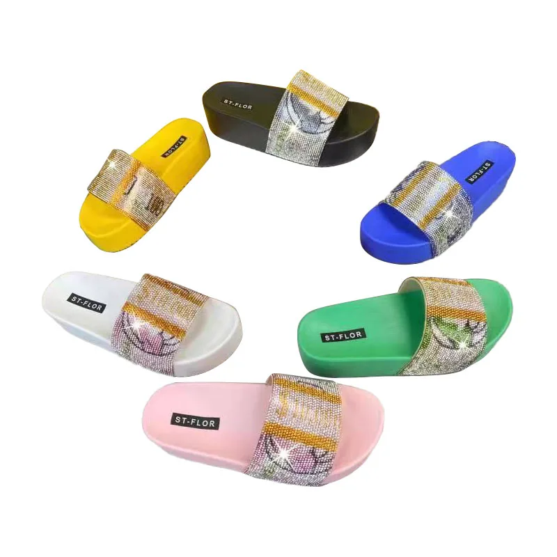 

Sandals Soft Slides Female Sandals Bling Glitter Ladies Trendy Women Summer Ladies Diamond Rhinestone Slippers