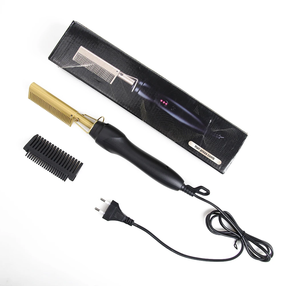 

Newest Black High Heat Mini Flat Iron Fast Electric Hair Brush Crystal Vendor Hot Comb With Logo, Gold