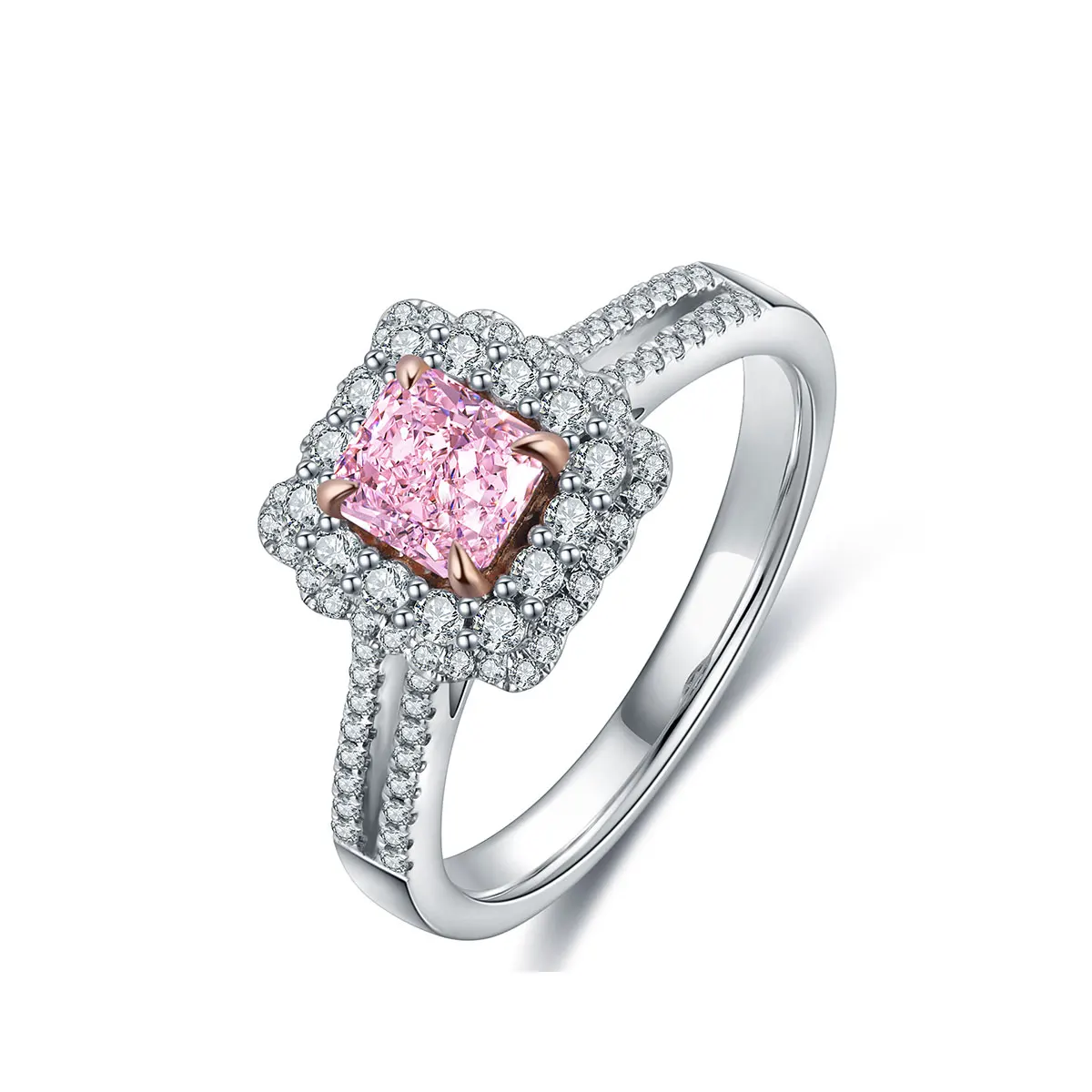 

Anster jewelry Beautiful princess Pink radiant shape 9k white gold cubic zirconia ring for girls engagement wedding rings, Yellow, pink, blue, white, green, orange