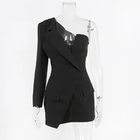 

Sexy black one shoulder blazer dress women