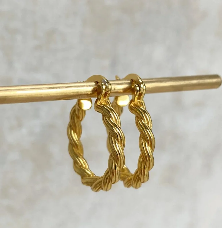 

Chunky 18K Gold Twisted Hoop Earrings Croissant Twisted Gold Hoops Thick Earrings Statement Twist Hoops